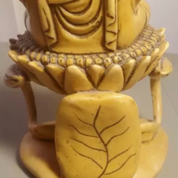 Rare! Vintage Hand-Carved Lord Buddha Meditating On Lotus Stand HEAVY RESIN - Picture 8 of 12
